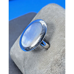 Sterling Silver 925 Mother of Pearl Ring Oval Cabochon Statement Ring